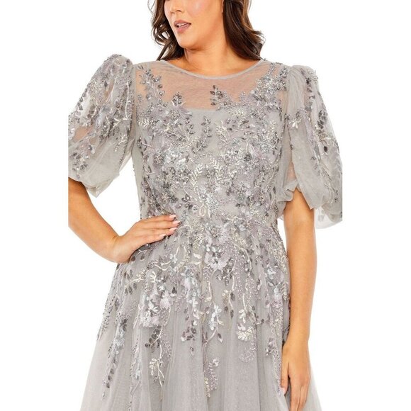 Mac Duggal Size 14 Gray 20475 Sequin Beaded Evening Midi Cocktail Dress $698 New - Picture 3 of 9